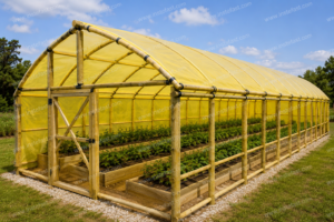 8m x 30m wooden greenhouse with treated timber frame and UV-stabilized greenhouse cover