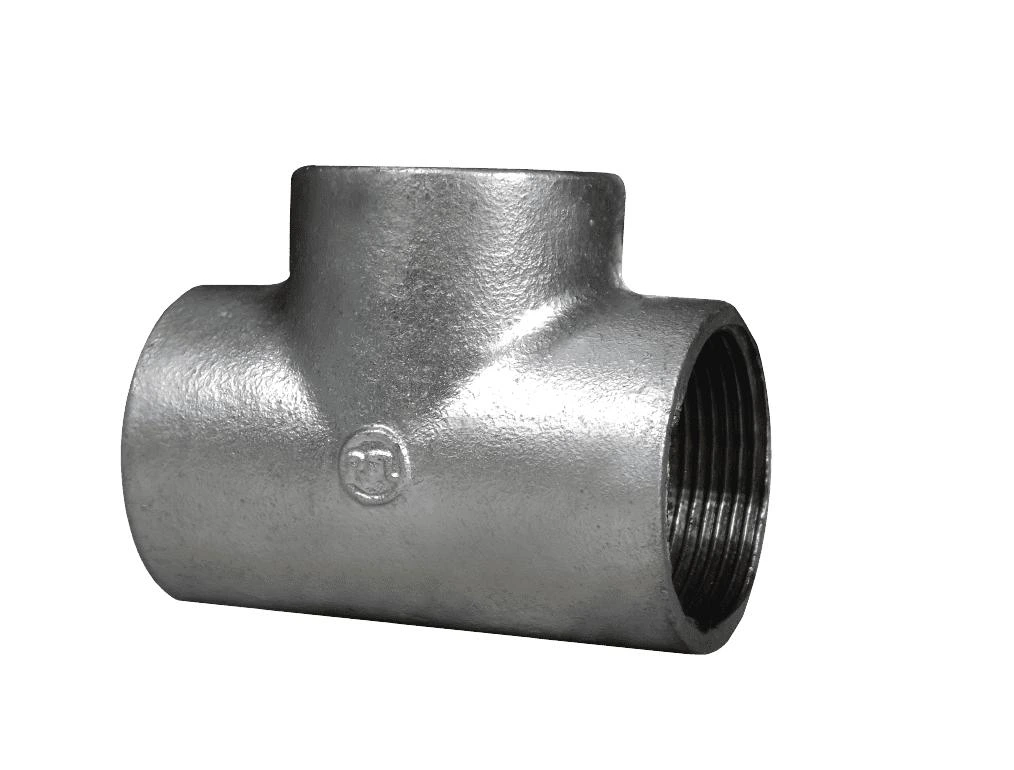 Galvanized Iron (G.I) Tee fitting used for connecting and branching water, irrigation, and plumbing pipelines.