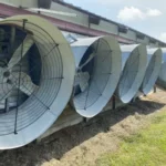 High-capacity poultry house exhaust fans installed in Kenya to improve airflow, reduce heat stress, and maintain healthy poultry housing.