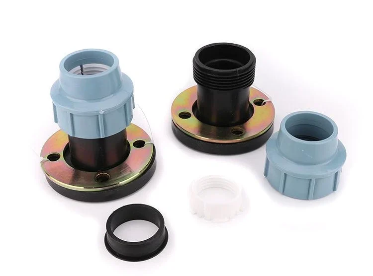 Heavy-duty HDPE flange adaptor providing secure connection between plastic pipes and metal flange systems.