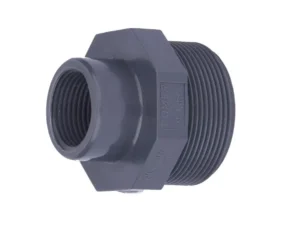 PVC Male / Female Adaptor PN16 used for connecting PVC pipes to threaded valves and fittings in irrigation systems.