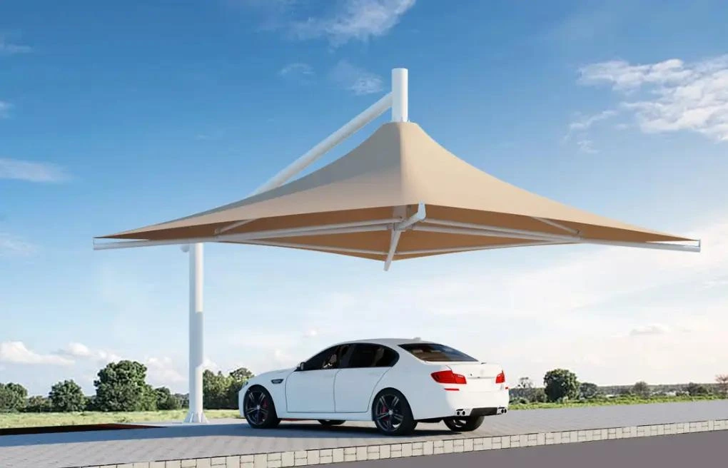 pyramid car shed with uv treated shed net