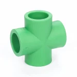 Green PPR Cross Tee with four equal outlets for creating four-way connections in hot and cold water plumbing and irrigation systems.