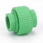 green PPR Union fitting with detachable union nut for easy maintenance and leak-proof connections in hot and cold water plumbing systems.