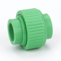 green PPR Union fitting with detachable union nut for easy maintenance and leak-proof connections in hot and cold water plumbing systems.